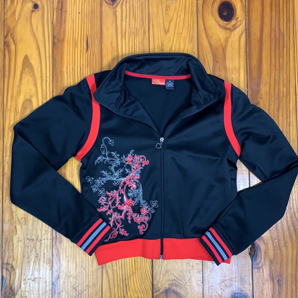 RedFox varsity-Style Jacket Black w/ Red Embroidered front Sz M
